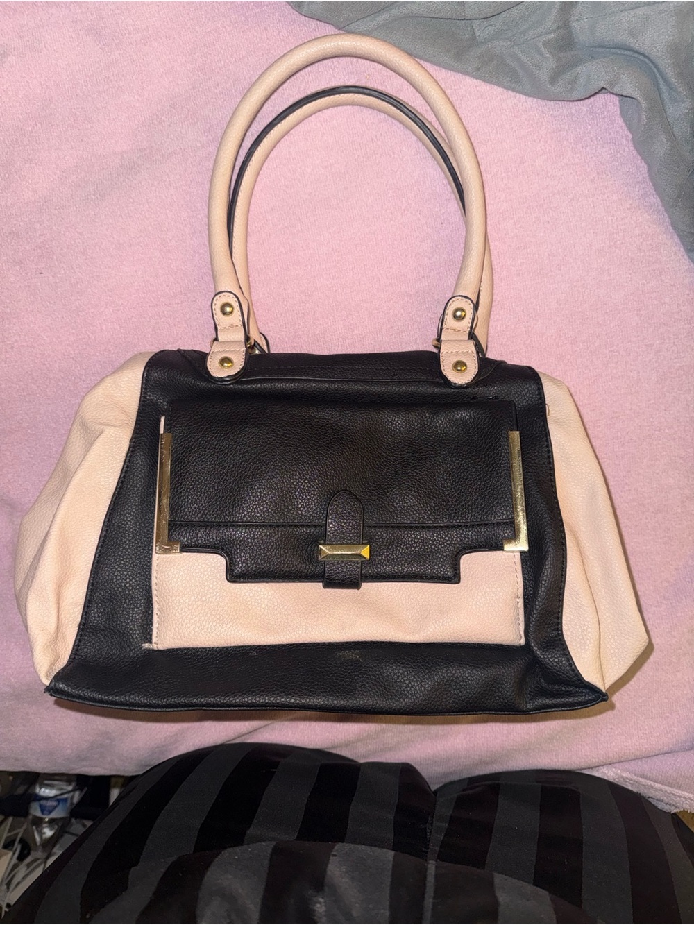 Jessica Simpson Black and Blush Structured Shoulder Bag